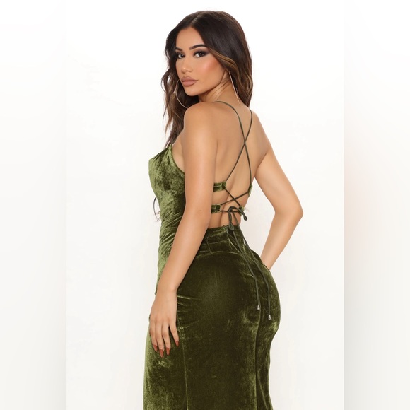 Velvet Maxi Dress - Olive - Picture 1 of 2
